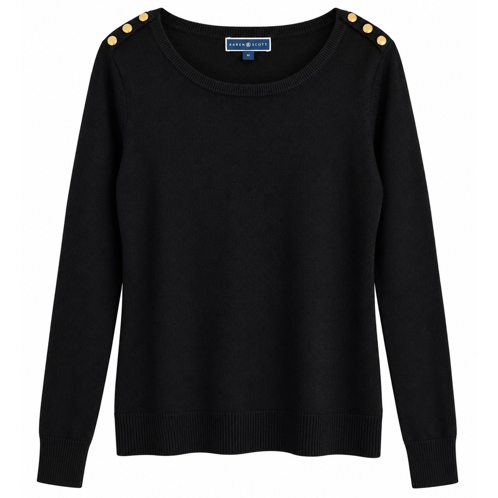 NWT Karen Scott Luxsoft Sweater XL Black Gold Button Shoulder MSRP $47
